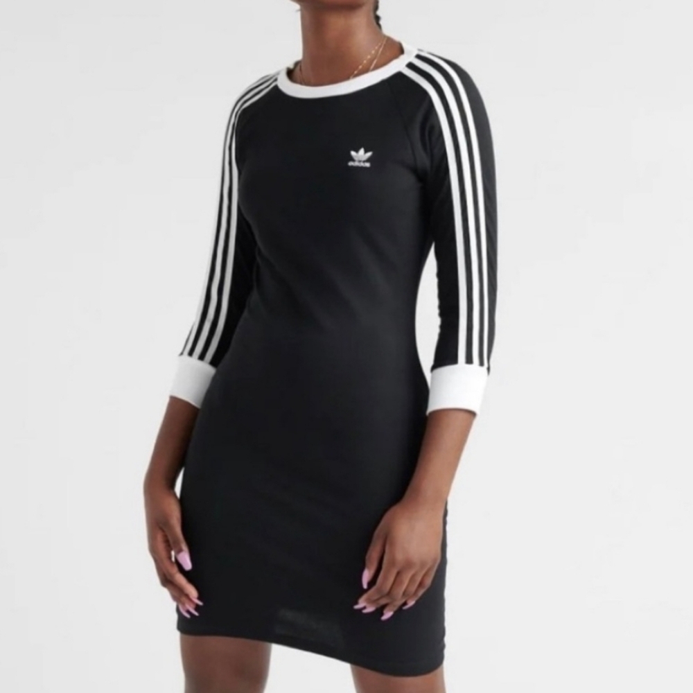 Adidas Women's Black Long Sleeve Dress with White Accents